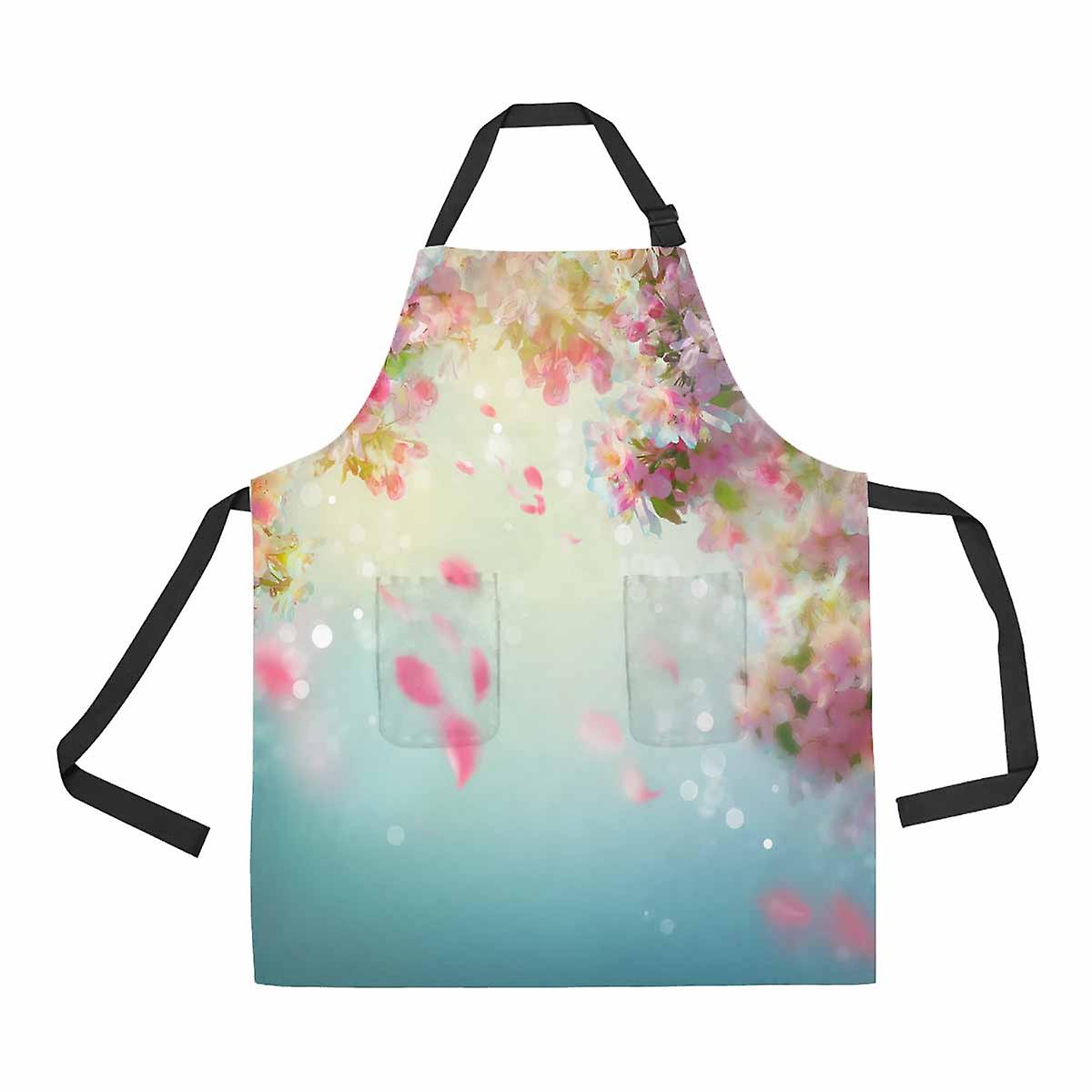 Spring Cherry Blossom Wedding Falling Petals Unisex Adjustable Bib Apron With Pockets For Commercial Restaurant And Home Kitchen Use