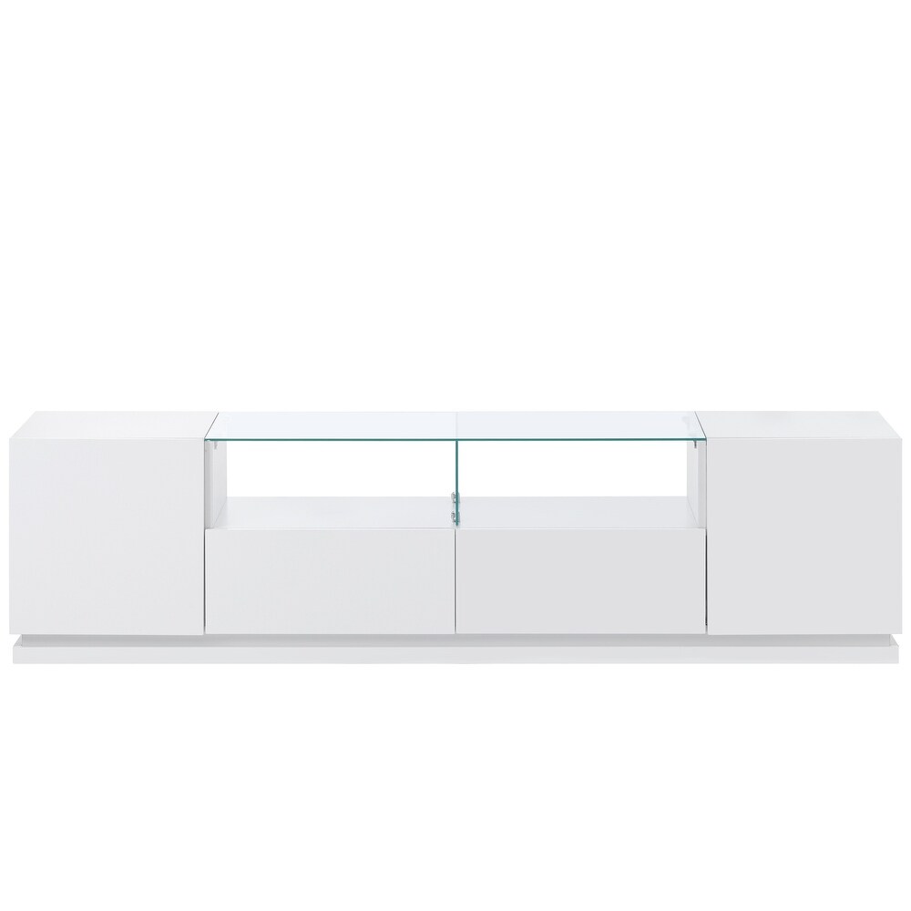 TV Stand with Tempered Glass  Modern High Gloss Entertainment Center for TVs Up to 70\