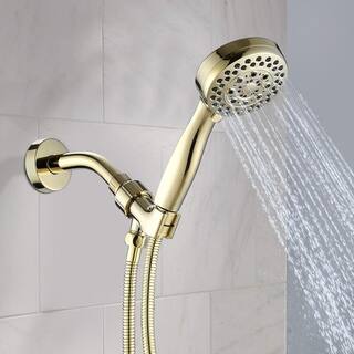 Aurora Decor ACAD 5-Spray Patterns 1.8 GPM 3.5 in. Wall Mounted Handheld Shower Head with Hose in Polished Golden DSFMSHD2B09PG