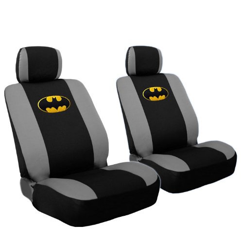 Ultimate Batman Car Seat Covers And Carpet Floor Mats Bundled with Classic Comic Book BAM! Logo Headrest Covers Gift Set Shipping Included