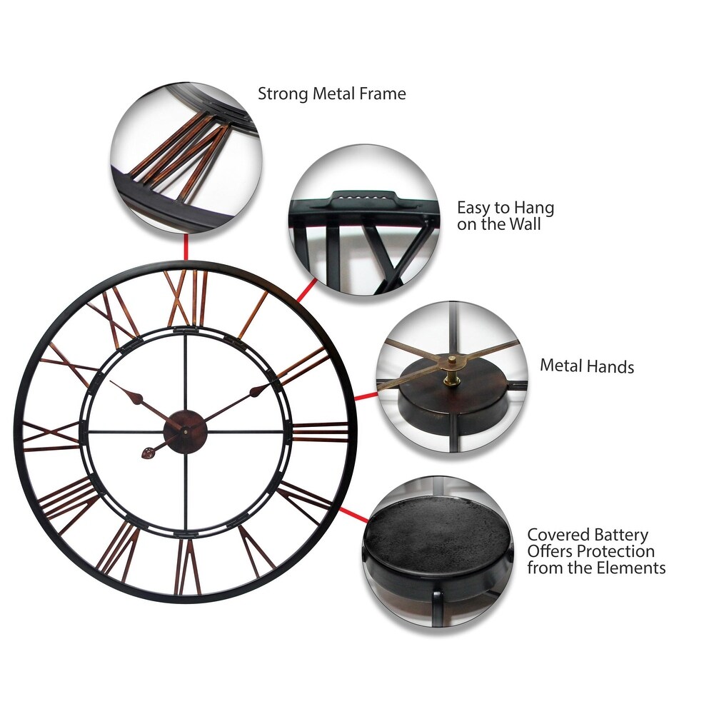 Metal Fusion Black and Bronze Large Open Face 28 inch Wall Clock by Infinity Instruments   28 x 1.5 x 28