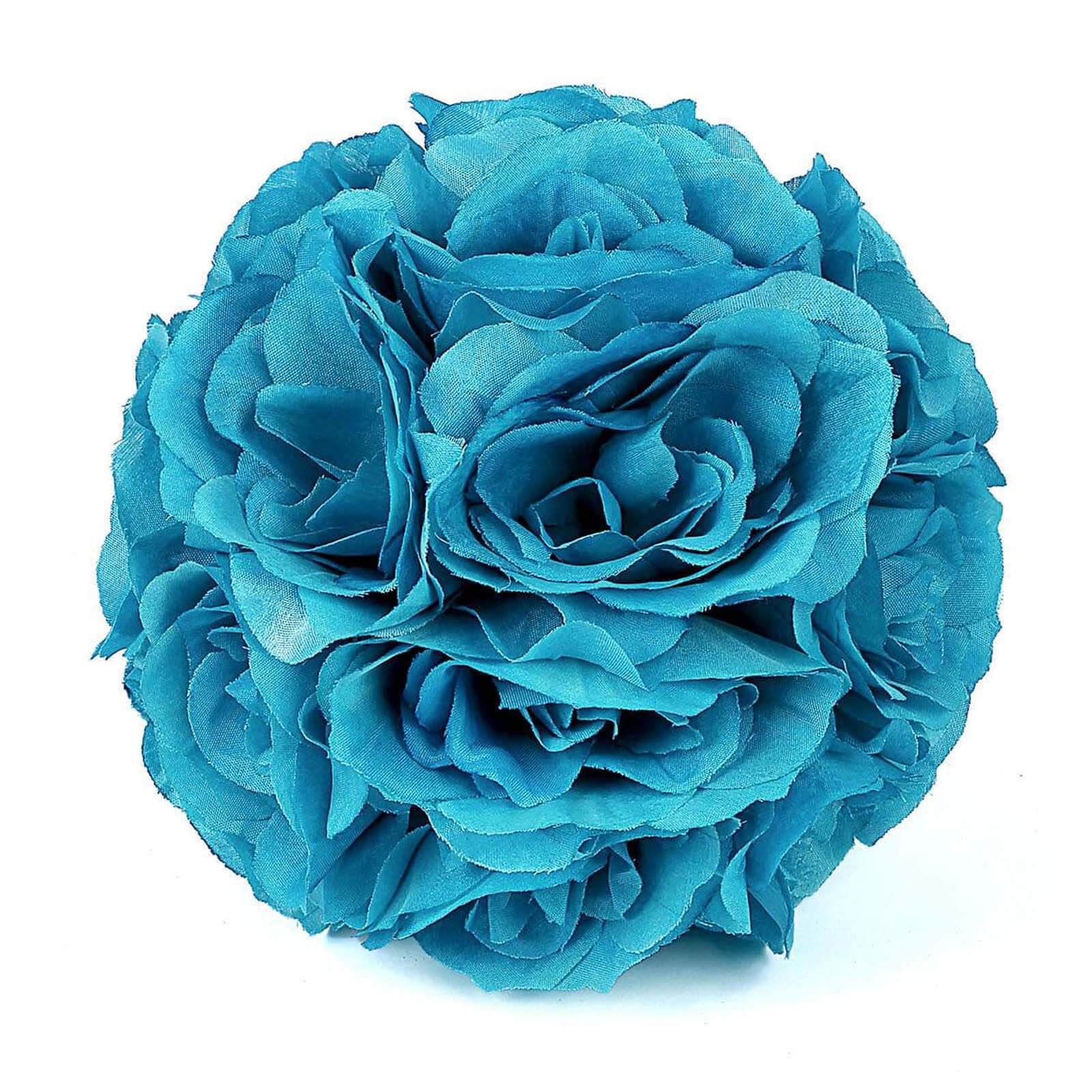 2 Pack Turquoise Artificial Silk Rose Kissing Ball, Faux Flower Ball 7