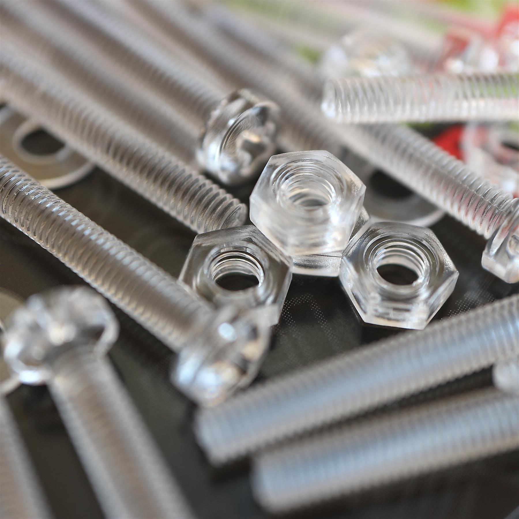 60x Clear Acrylic， Pan Head， M3 x 25mm， Plastic Bolts， Nuts and Washers - Screws