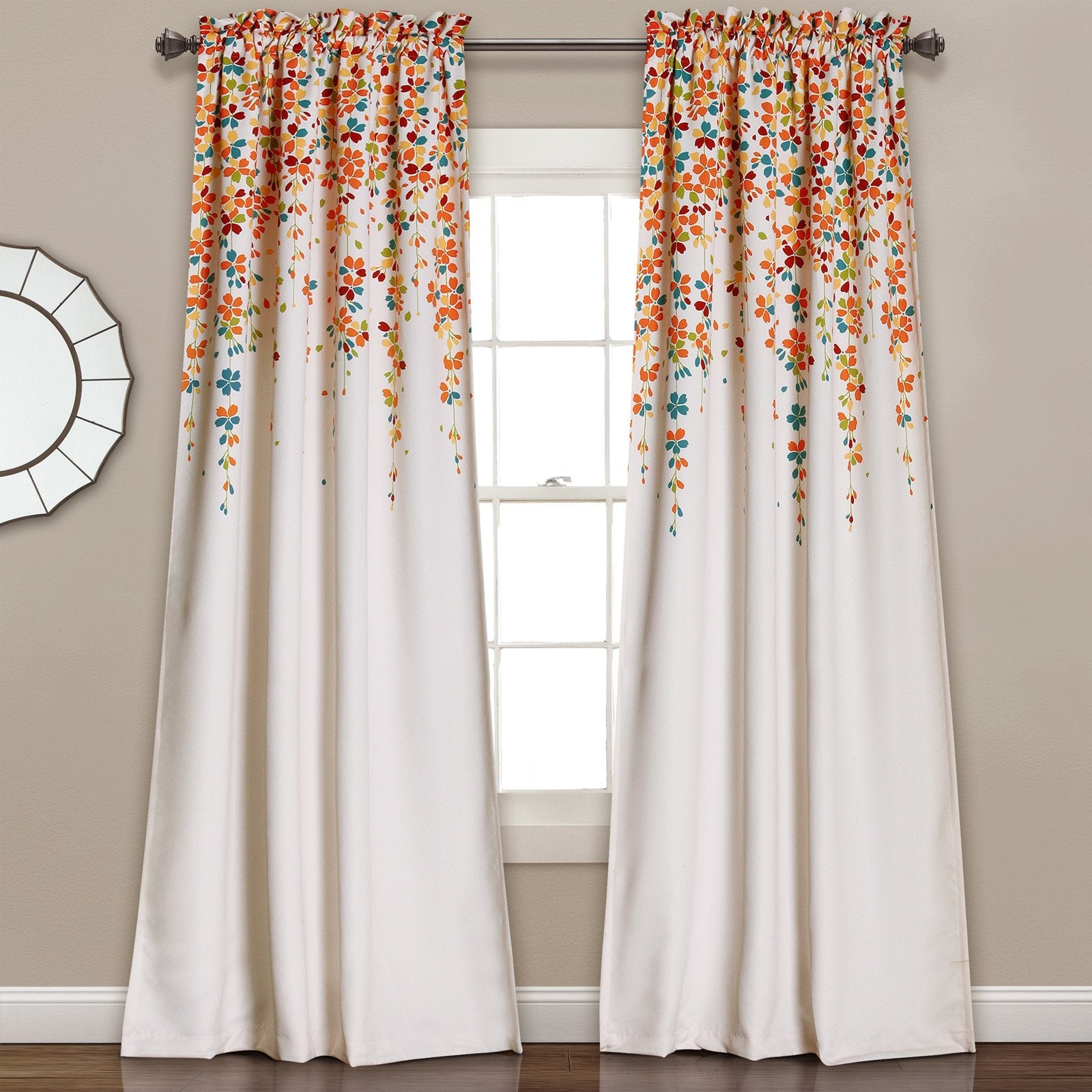 Lush Decor Weeping Flower Room Darkening Window Curtain Panels Yellow/Gray 52X952 Set