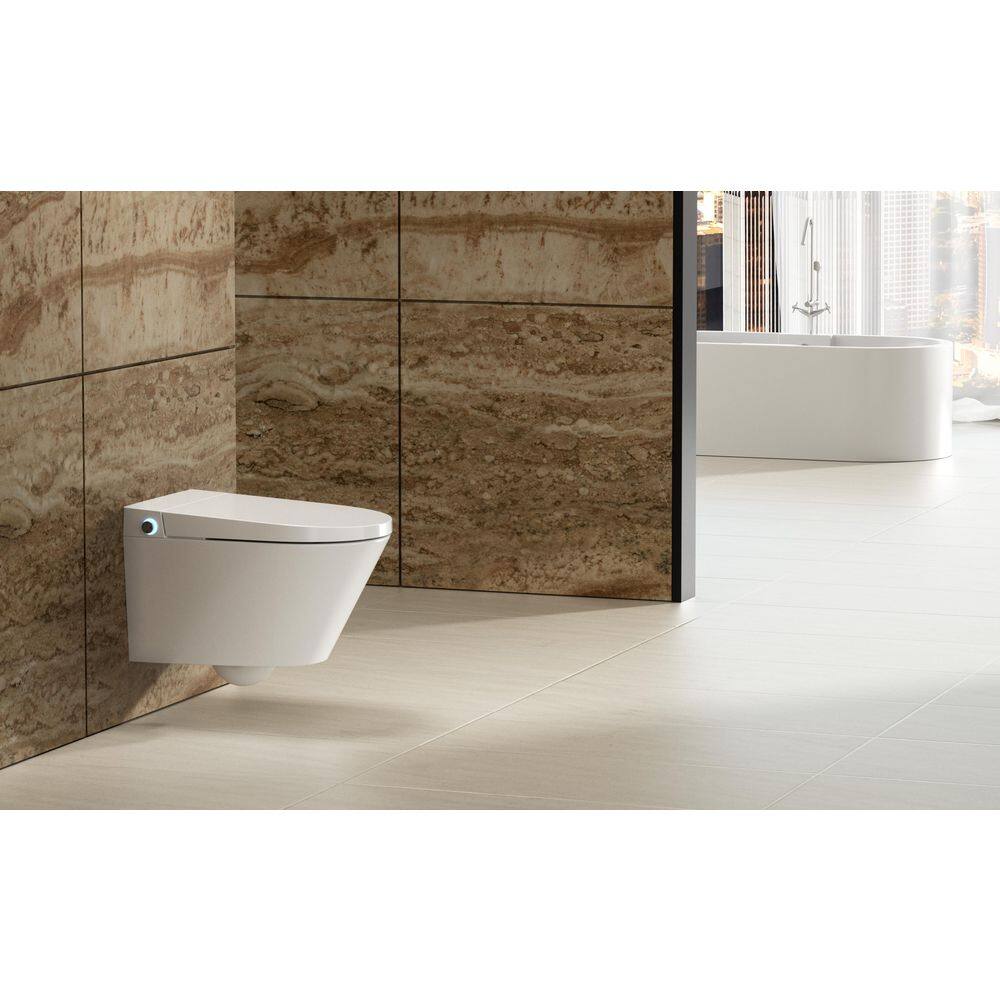 HOROW Wall Hung Elongated Smart Toilet Bidet in White with Auto Open Auto Close Heated Seat and Remote No Tank No Bracket G10