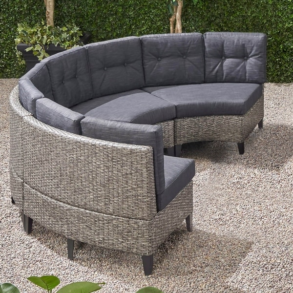 Navagio Outdoor Wicker Seater Curved Sectional Sofa with Cushions by Christopher Knight Home