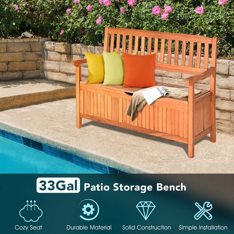 42 Wooden Patio Storage Bench Outdoor Storage Deck Box with Waterproof Inner Bag