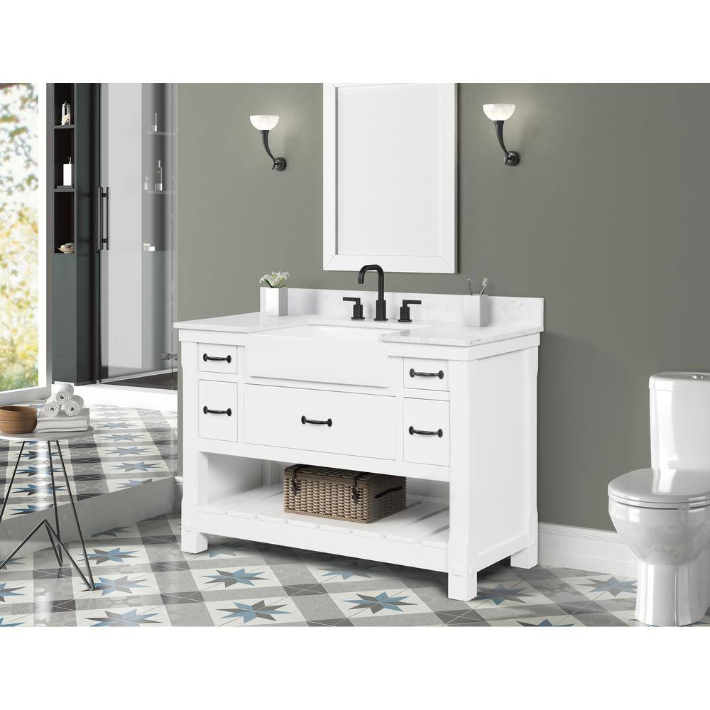 Home Decorators Collection Wellford 49 in. W x 22 in. D x 34.50 in. H Bath Vanity in White with Engineered Stone Vanity Top in White with Basin TH0106