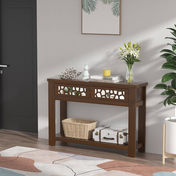 Costway 37954682 2 Tier Console Table with Drawers...