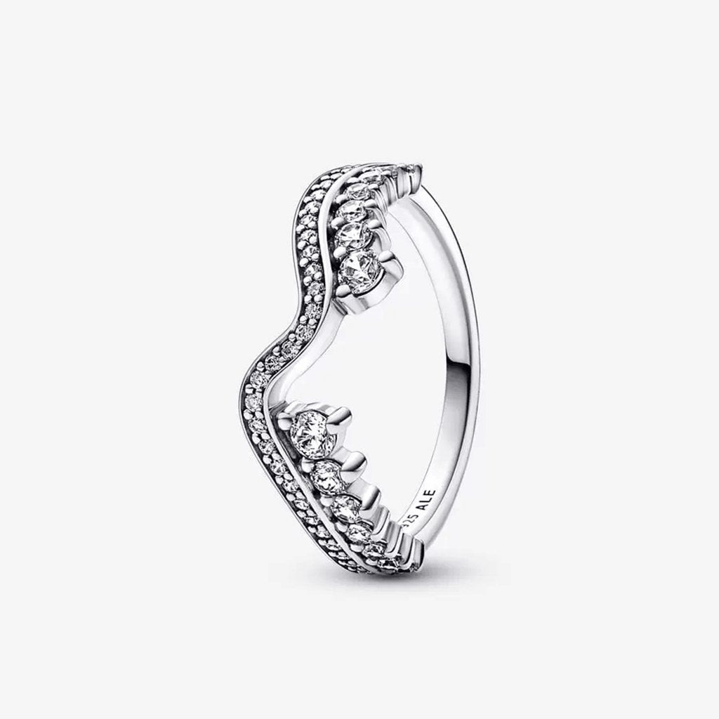 PANDORA  Sparkling Asymmetric Wave Ring