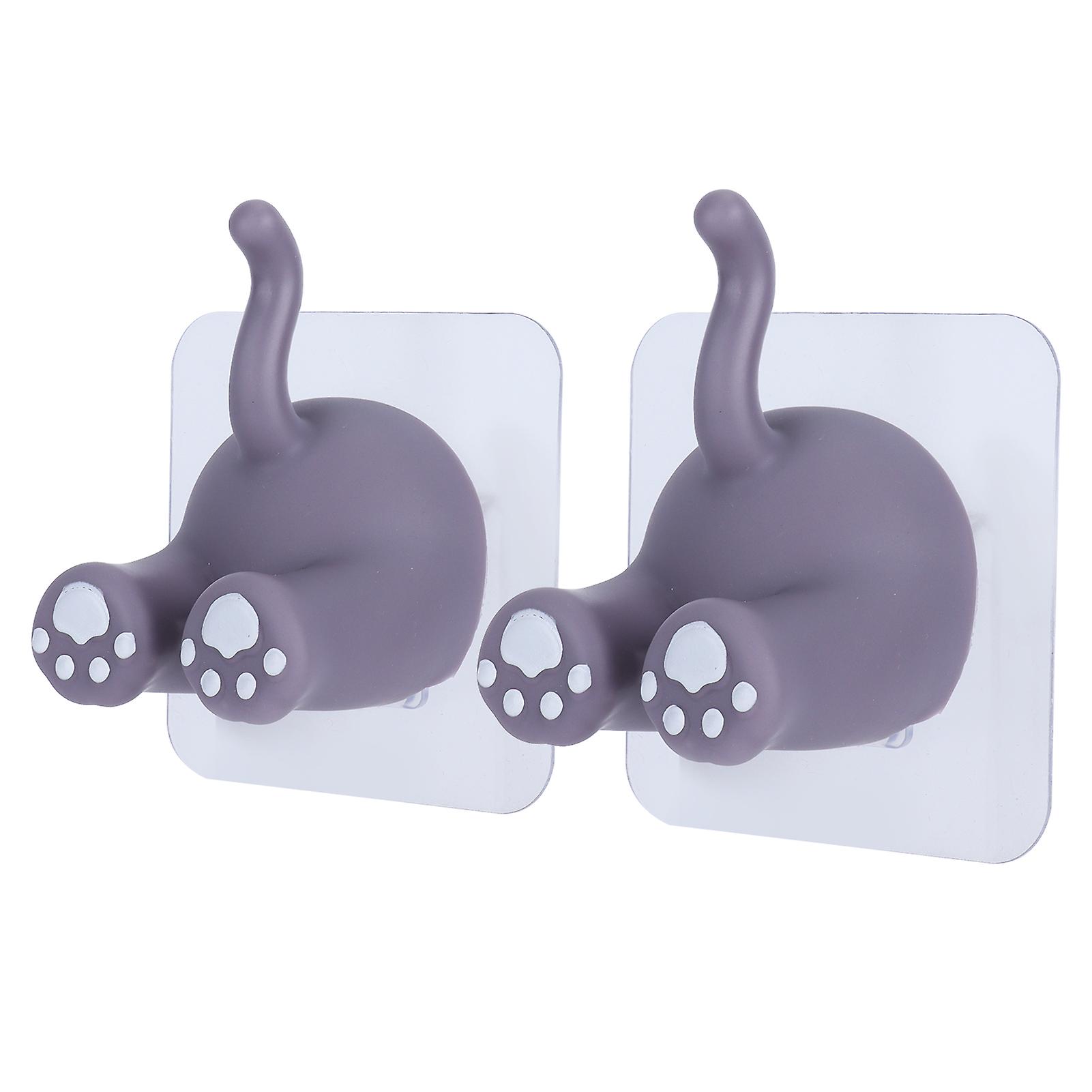 2 Pcs Animal Tail Hook Punchfree Animal Tail Sucker Hook For Matte Glass Ceramic Tiles Marble Metal(lavender )