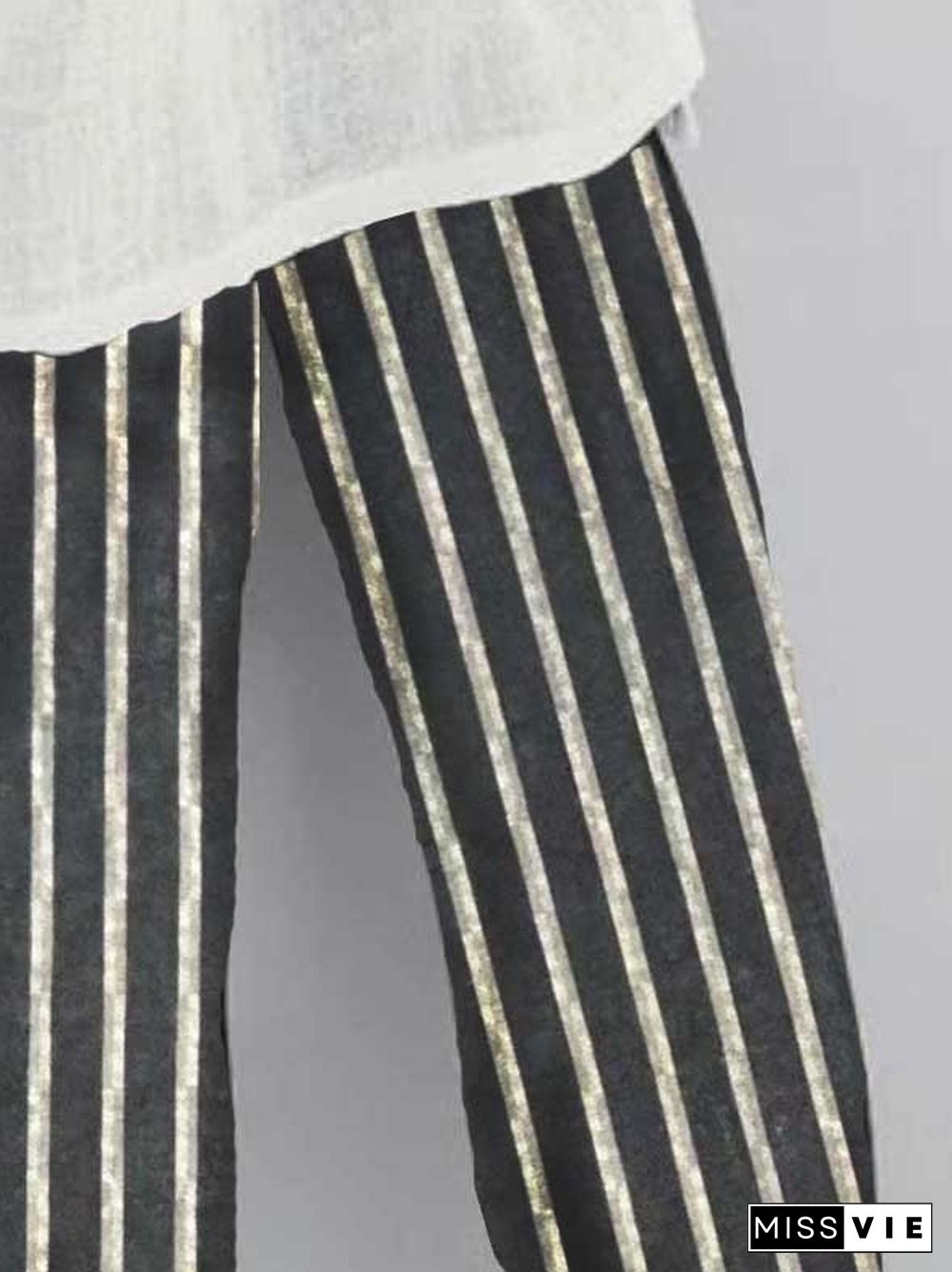 Linen Casual Pockets Stripes Pants