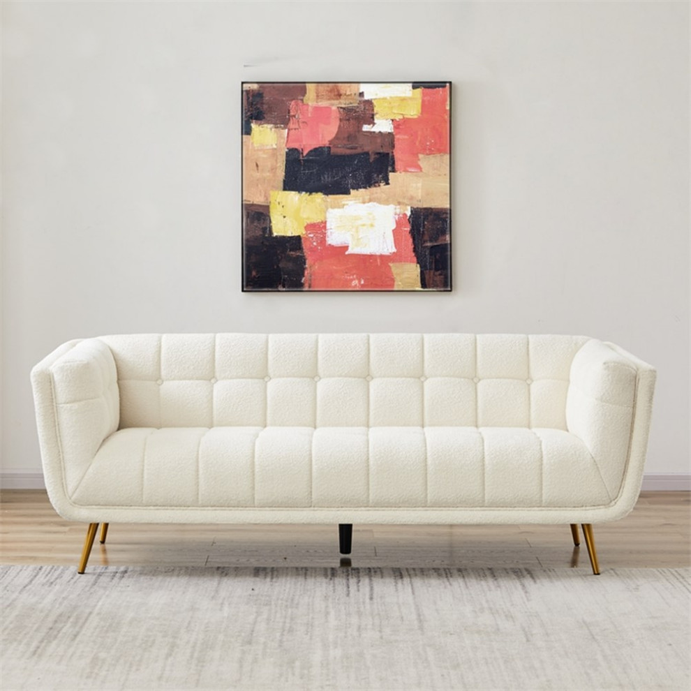 Alosio Luxury Modern Tufted Boucle Fabric Living Room Cream Couch   Midcentury   Sofas   by Homesquare  Houzz