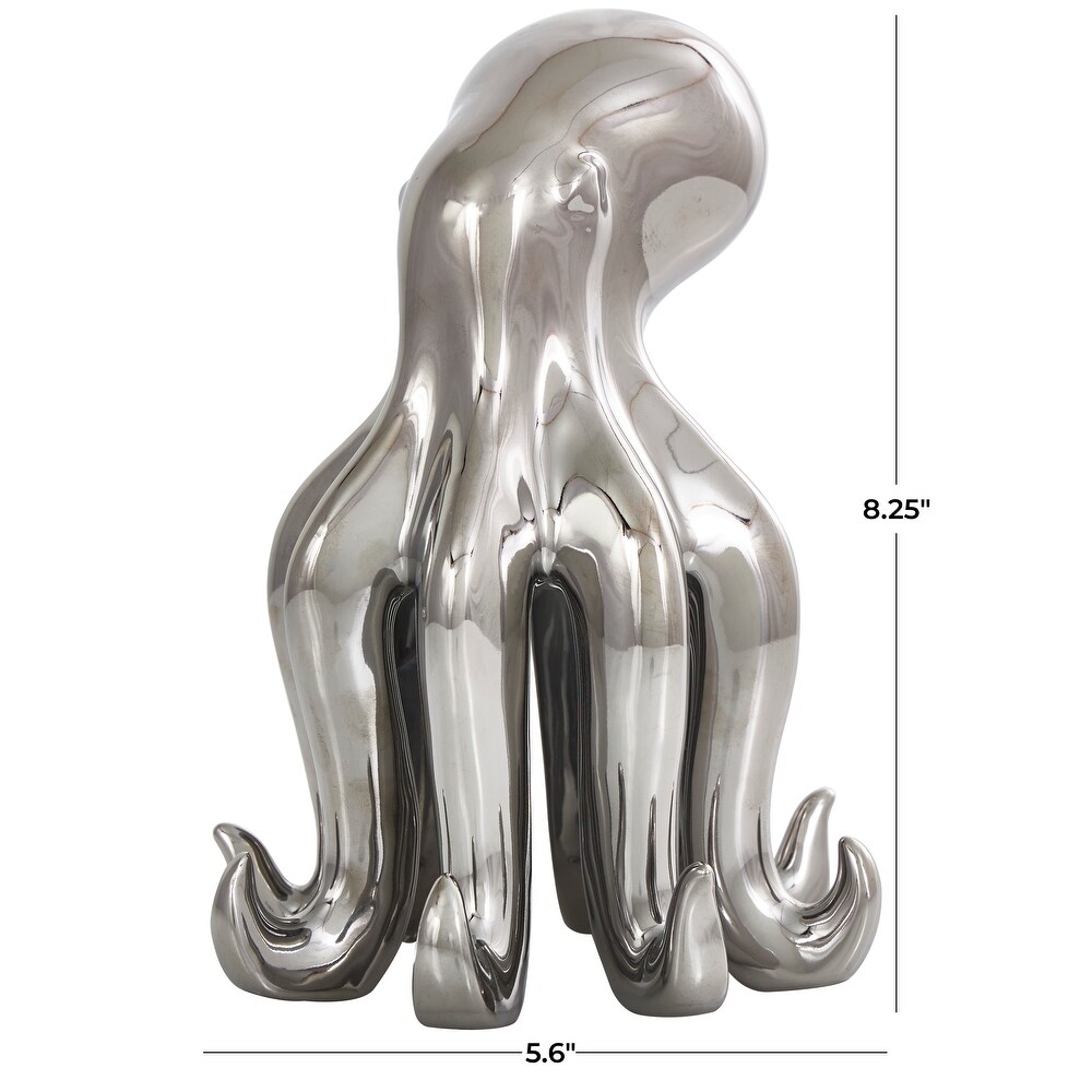 Silver Ceramic Tall Standing Octopus Sculpture