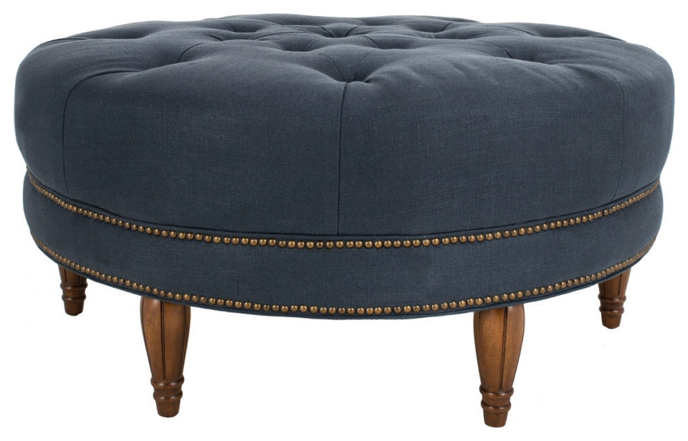 Joan Round Linen Ottoman   Traditional   Footstools And Ottomans   by Rustic Home Furniture Deco  Houzz