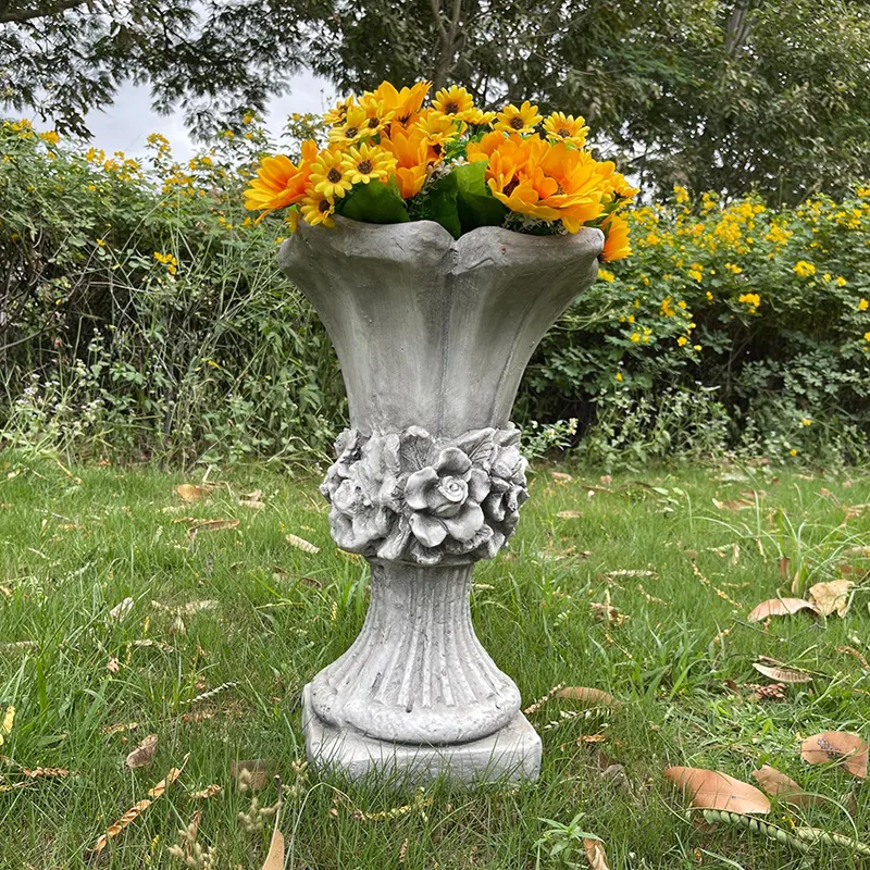 Garden Decor Supplies European Outdoor Resin Large Flower Pot  3D Luxury Carving Roman Columns Floor Vase Ornament