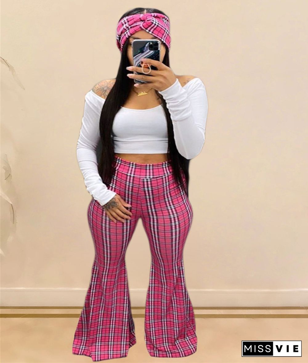 Summer Plaid Printed Summer Bell Bottoms Pants