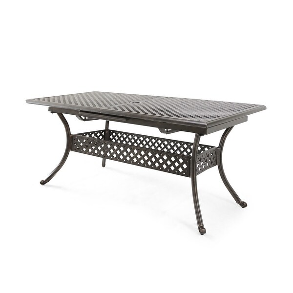 Outdoor Cast Expandable Dining Table with Iron Frame and Four Angled Tubular Legs