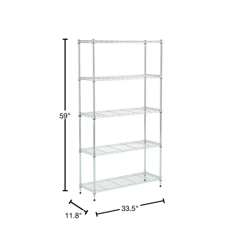 MZG Chrome 5-Tier Steel Shelving (11.8 in. x 33.5 in. x 59 in.) 3085150OAH501SG