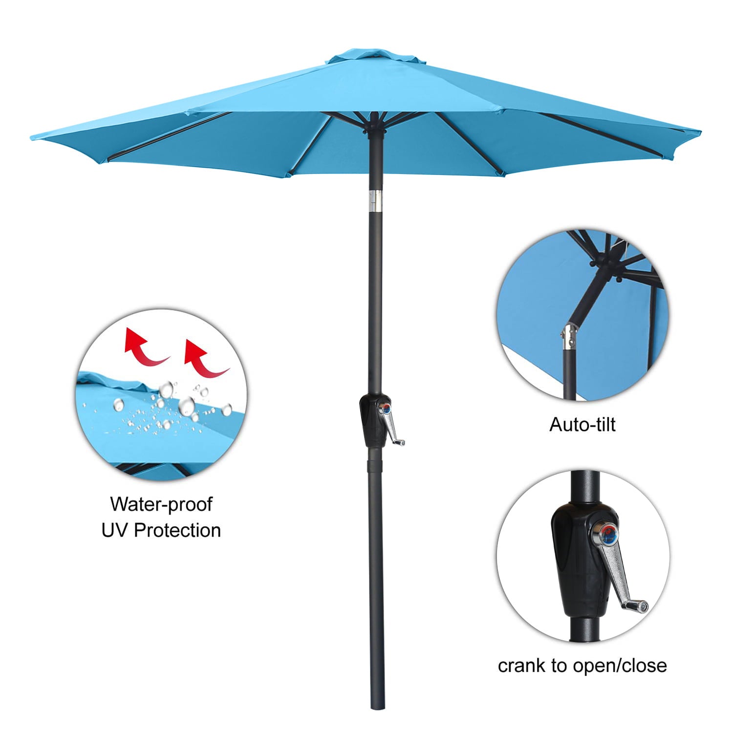 ABCCANOPY 7.5FT Patio Umbrella with Push Button Tilt, 8 Ribs 13+Colors, Turquoise