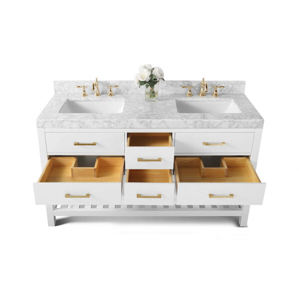 Elizabeth White 60-Inch Vanity Console with Mirror and Gold Hardware