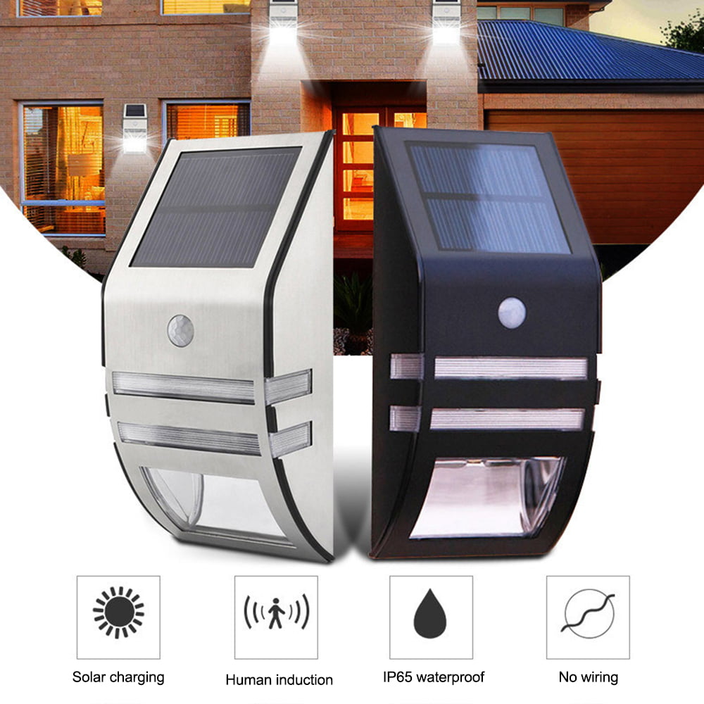 Stainless Steel Waterproof PIR Motion Sensor LED Solar Light Garden Yard Outdoor Wall Lamp Pathway Porch Security Light (Warm White)