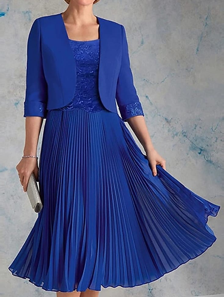 Women's A Line Dress Midi Dress Blue 3/4 Length Sleeve Embroidery Embroidered Layered Ruched Fall Winter Crew Neck Modern Mature 2022 S M L XL 2XL 3XL