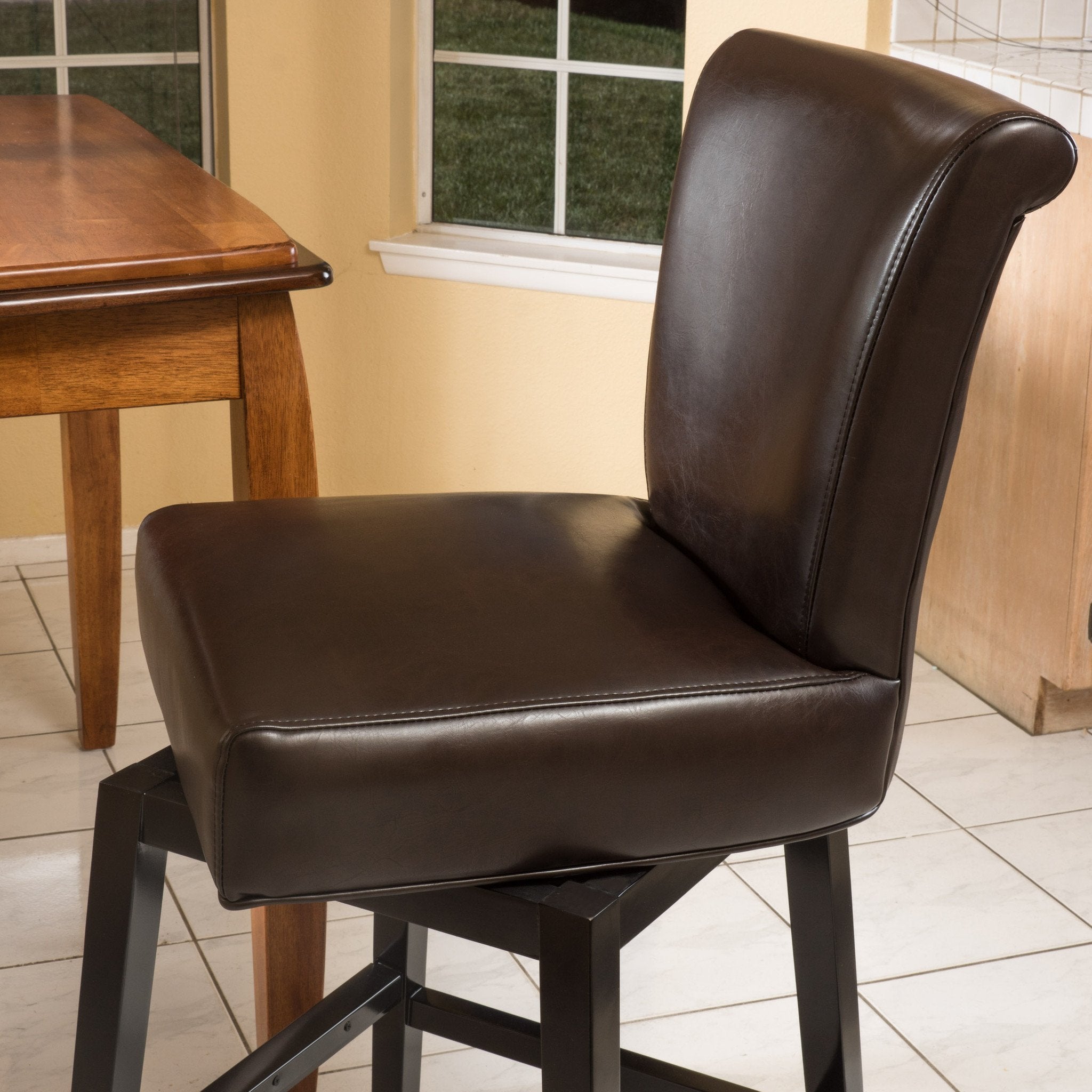 Madoc Brown Leather 31-Inch Swivel Barstool