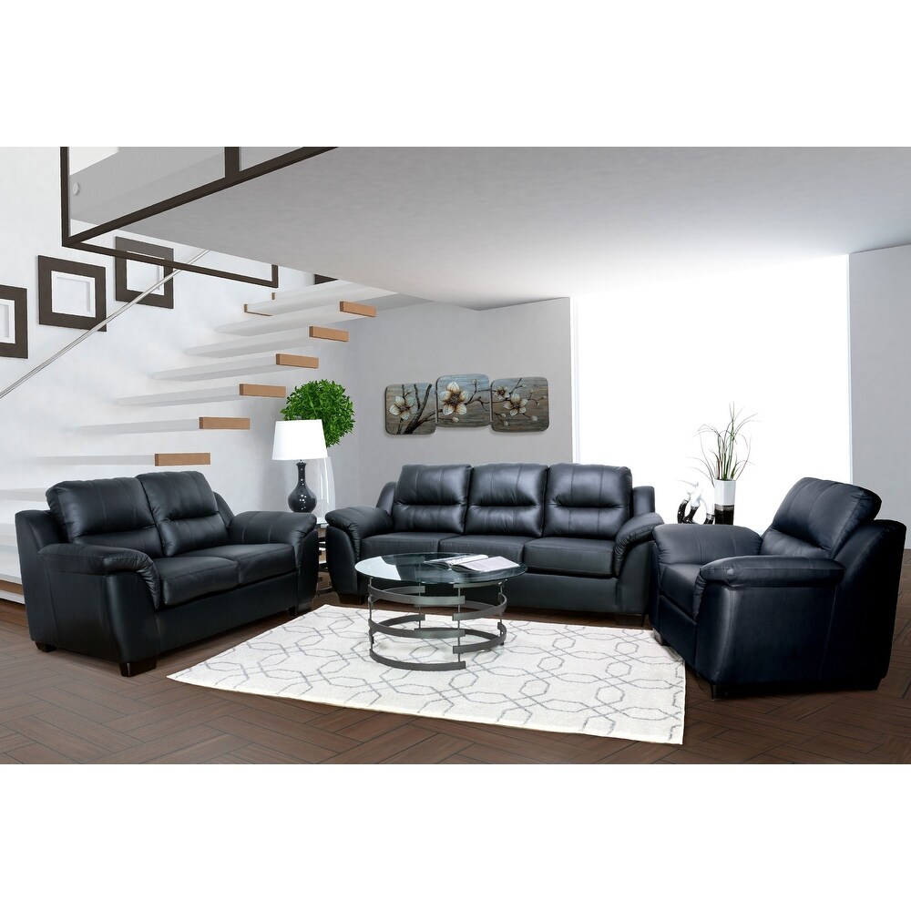 Bastrop Genuine Leather Sofa  Loveseat and Chair Set   Black