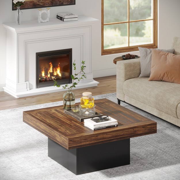 Tribesigns Farmhouse Square Led Table Engineered Wood Coffee Table