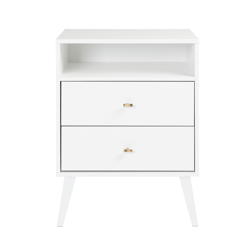 Maddie Home Sea Breeze Mid Century 2 Drawer Tall Wood Nightstand in White