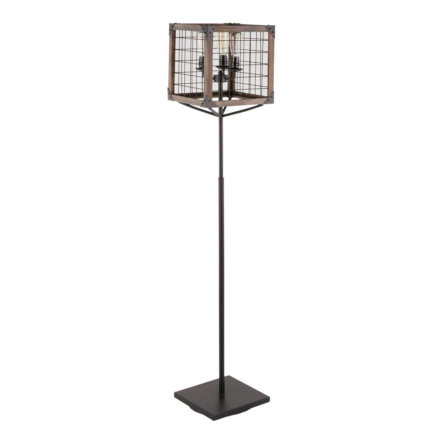 LumiSource Orleans Industrial Floor Lamp with Wooden Wire Crate Shade