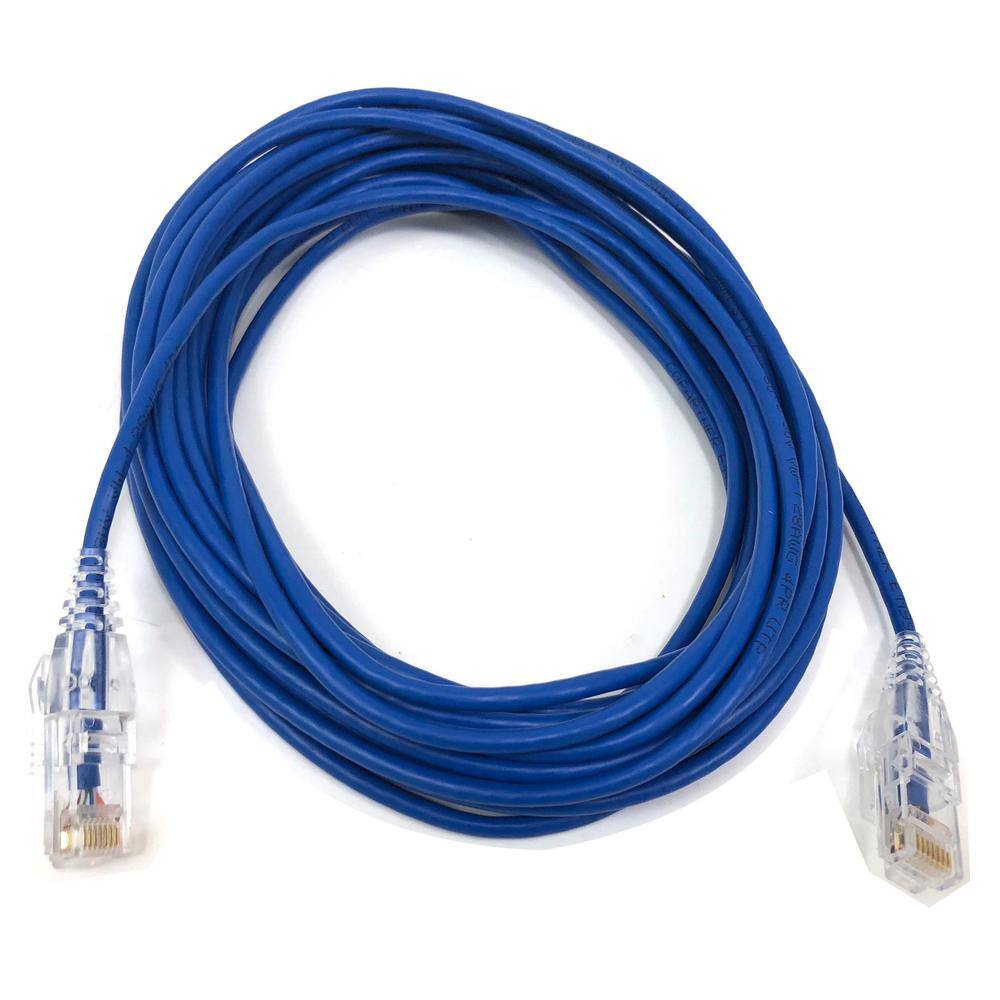 Micro Connectors Inc 50 ft. Cat 6A 28 AWG Ultra Slim Patch Cable Blue E09-050BL-SLIM