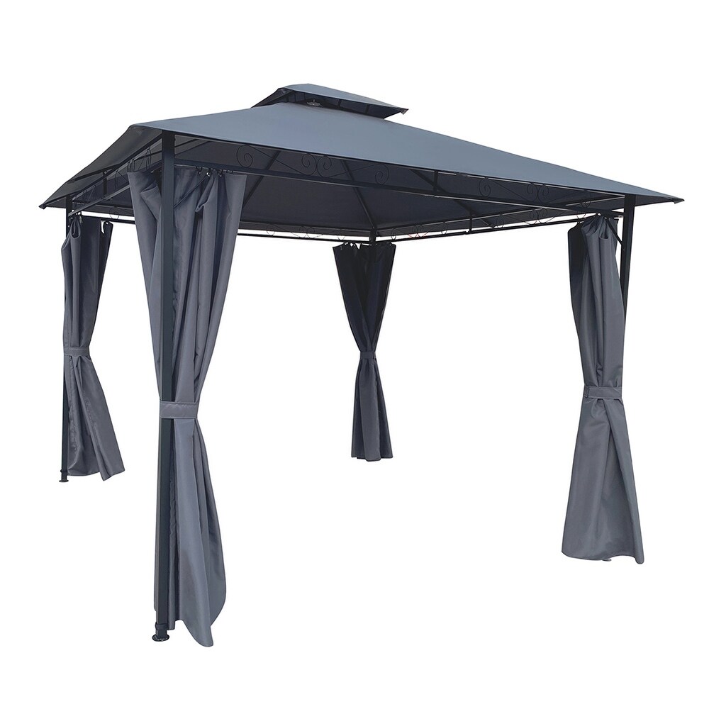 Outdoor Patio Garden Gazebo Tent With Curtains  Gray