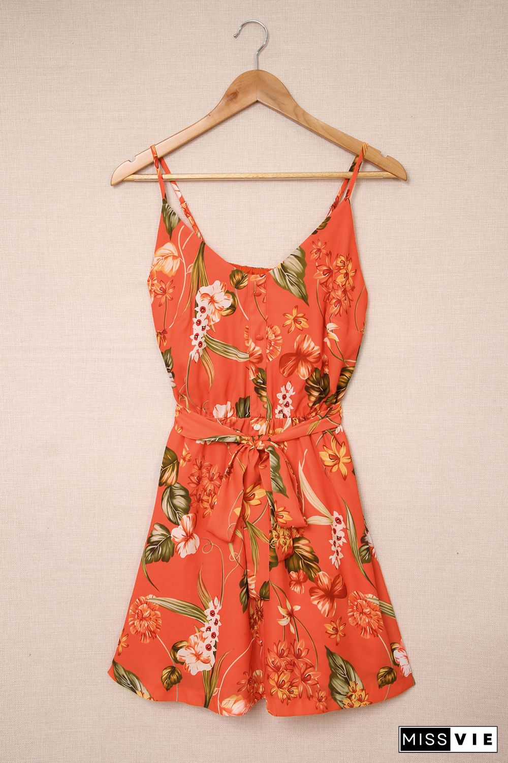 Orange Sleeveless A-line Floral Dress