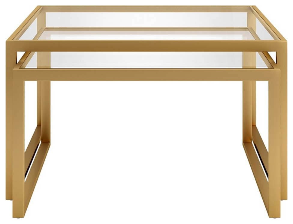 Henn ampHart 30 quotBrass Metal/Glass Coffee Table   Contemporary   Coffee Table Sets   by Homesquare  Houzz