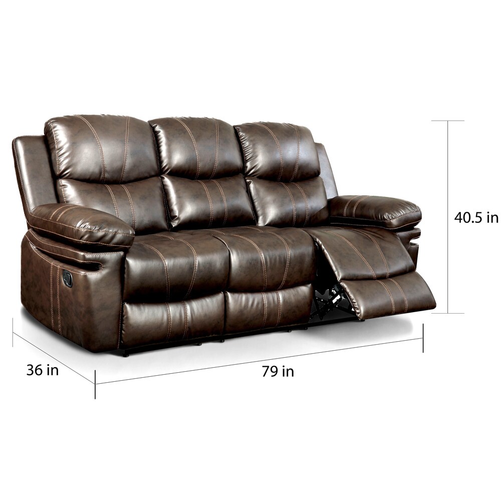 Eliv Transitional Brown Faux Leather 3 Piece Reclining Sofa Set with USB by Furniture of America