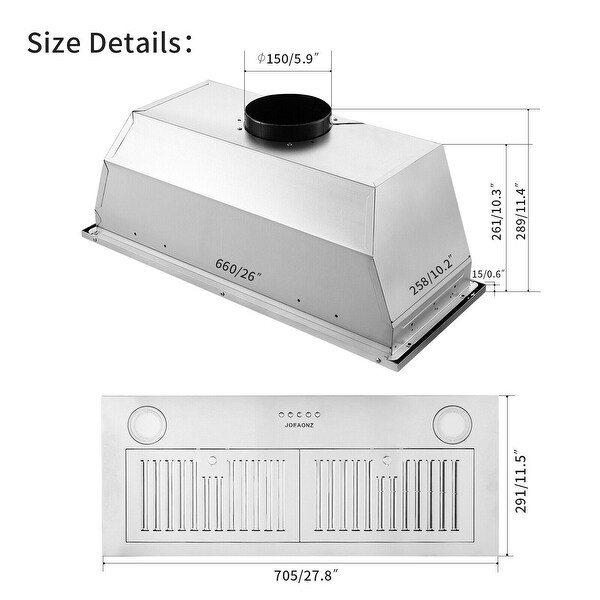 30 inch Insert Range Hood 800CFM Button / Touch Control Kitchen Built-In Vent Hood Stove Fan