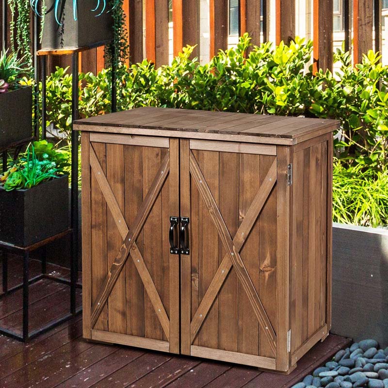 2.5 x 2 FT Outdoor Storage Cabinet with Double Doors, Wood Garden Shed, Outside Tool Shed