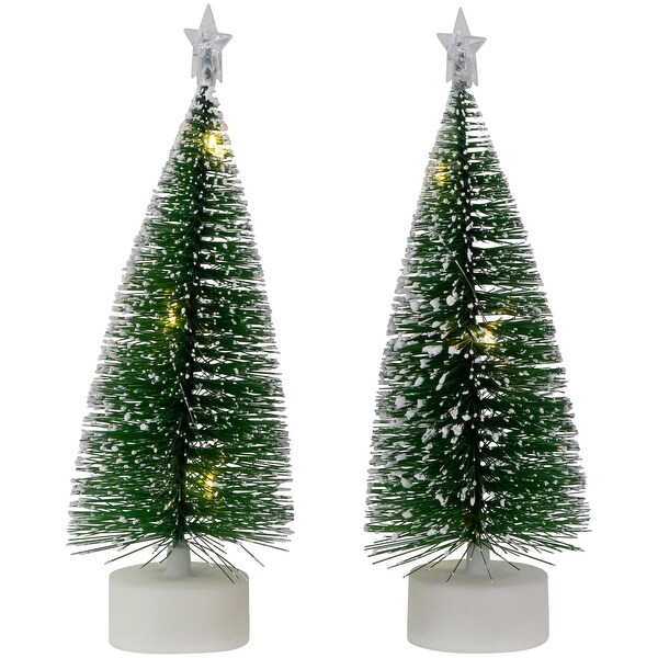 Set of 2 LED PreLit Mini Bottle Brush Pine Christmas Village Trees