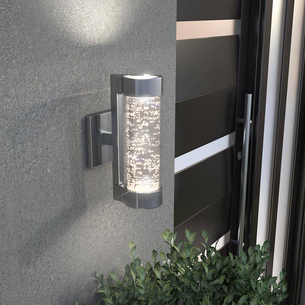 Artika Essence Stainless Steel Modern Bubble Glass Integrated LED Outdoor Hardwired Garage and Porch Light Cylinder Sconce AMP105-HDSS