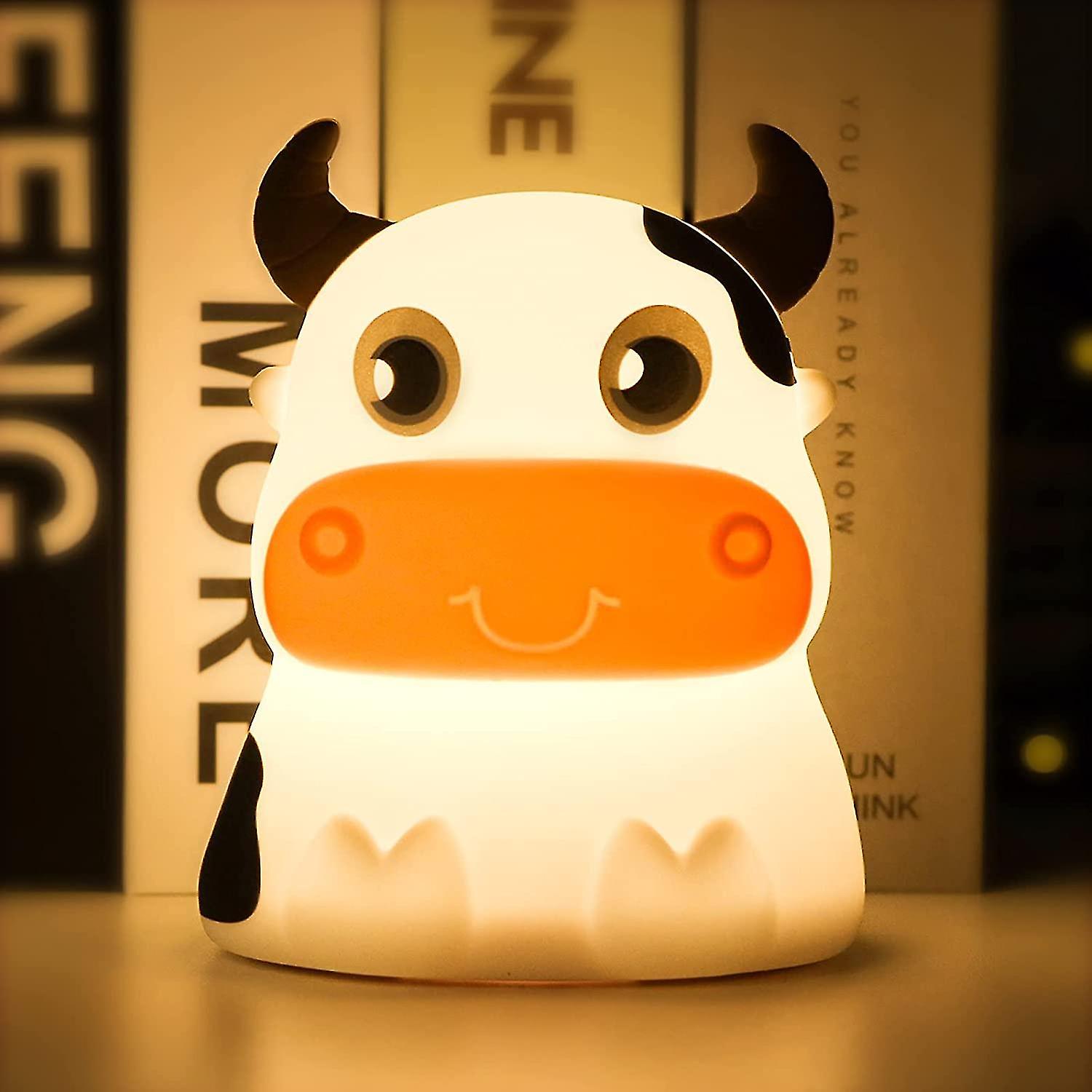 Night Light For Kids， Aveki Portable Tap Control Nightlight Lamp， 7 Colors Mode， Silicone Cute Animal Cow Led Nursery Night Lamp (cows-battery Powered