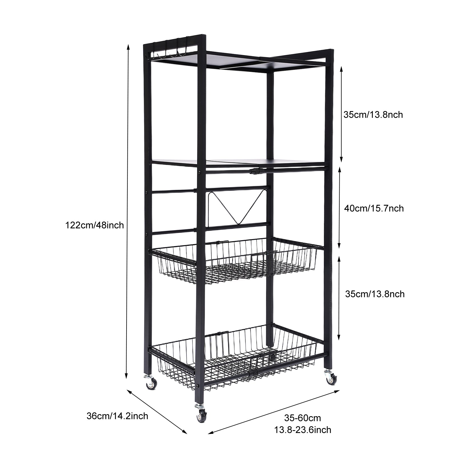 Miumaeov Standing Kitchen Utility Storage Shelf Kitchen Bakers Rack 4-Tier Kitchen Microwave Cart Stand Rack