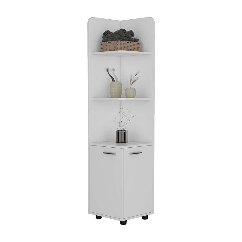 DEPOT E-SHOP Vestal Tall Corner Cabinet with 3-Tier Shelf and 2-Door， White