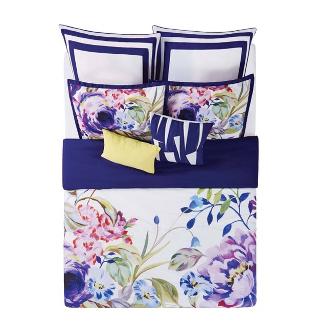 Christian Siriano Garden Bloom Full queen Comforter Set Purple white green