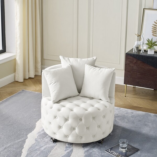 30 Round Velvet Swivel Chair with 3 Pillows and Button Tufted