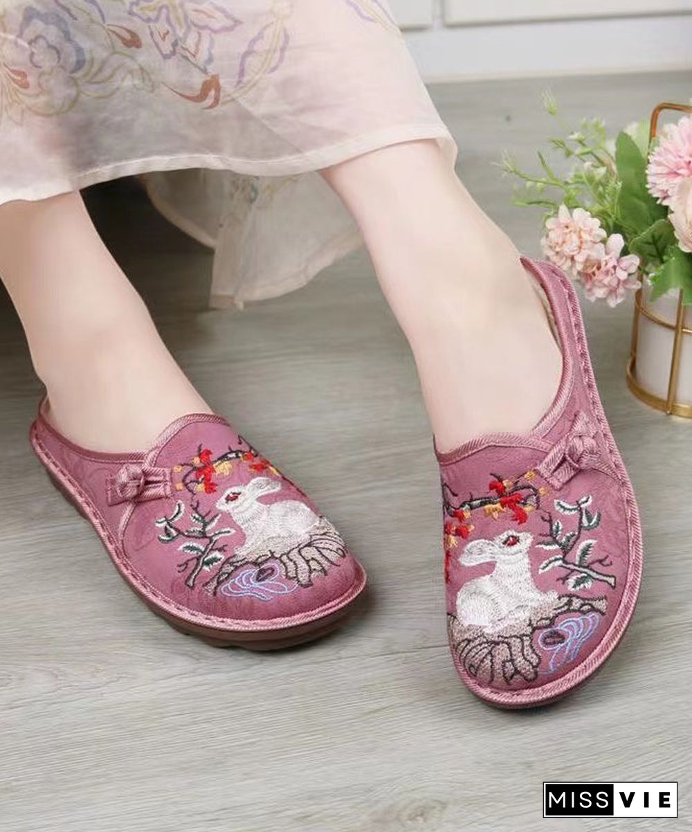 Pink Embroidery Retro Splicing Slide Sandals