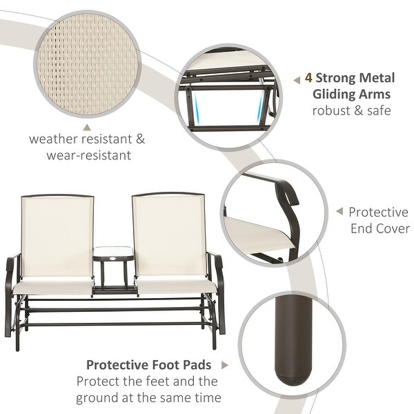 Outsunny 2Person Outdoor Glider Bench w/ Center Table，Steel Frame for Backyard Garden Porch，Beige