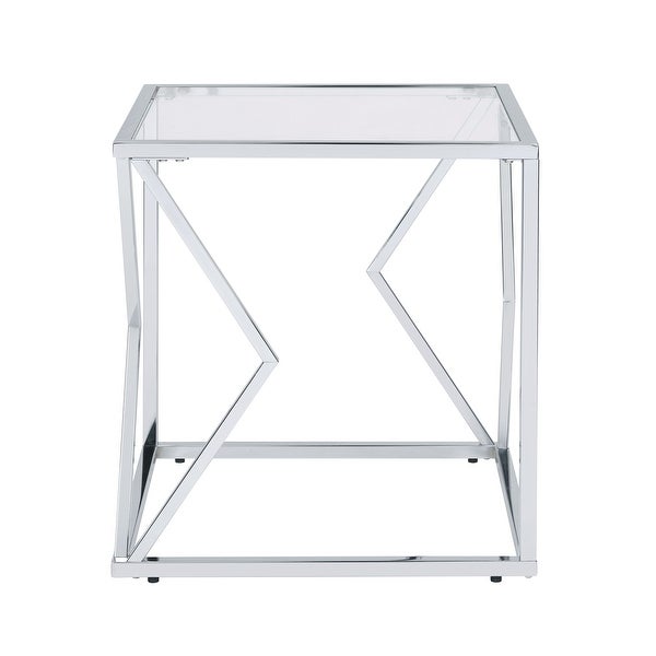 Square Glass End Table with Metal Base in Chrome Finish