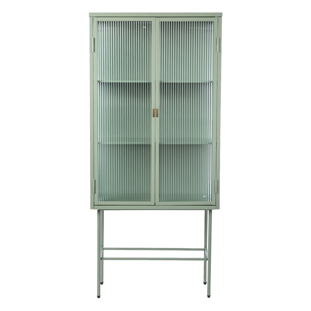 Retro Style Glass High Cabinet with Three Wide Enclosed Shelves